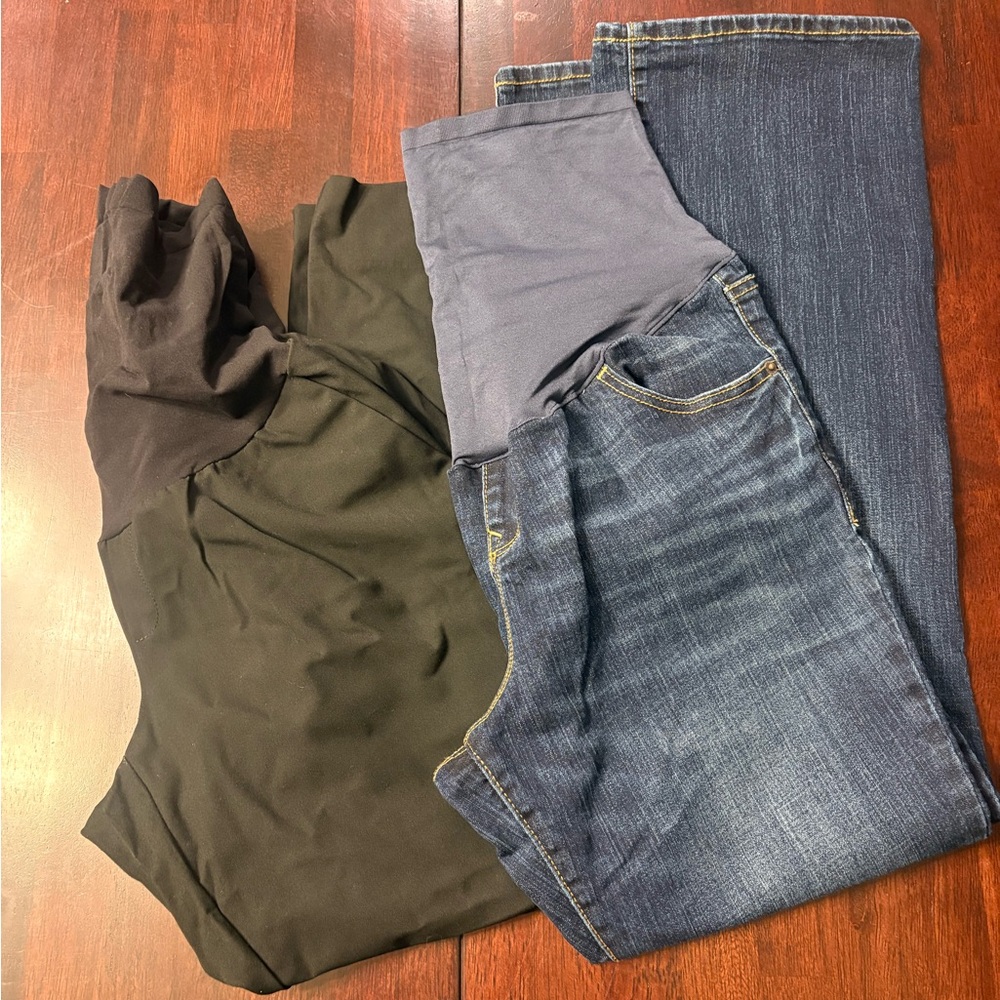 Women’s Dark Blue Maternity Jeans and Pair of Black Pants